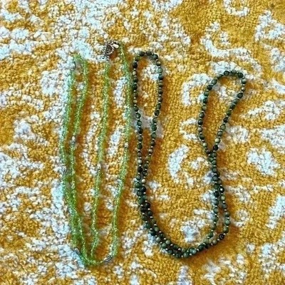 Bundle two semi precious stone green necklaces NWOT