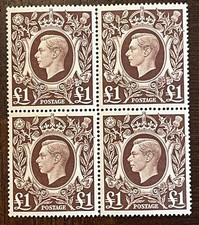 GB King George VI £1 Brown 1948 - MNH OG Block of 4 - SCOTT 275 VF+ Condition