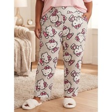 Hello Kitty Pajama Pants All Over Print Women's 2X Gray Stretch Lounge Sleepwear