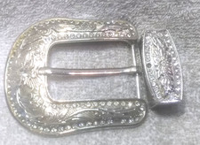 Large Rhinestone Filled Western Replacement Buckle Keeper Set Great Condition
