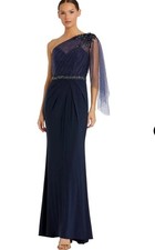 Mac Duggal 79392 Navy Embellished One-Shoulder Draped Gown Dress Size 6