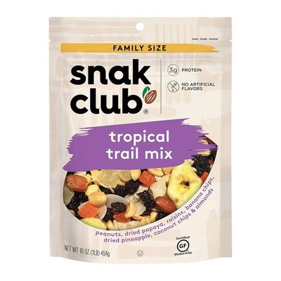 Snak Club Tropical Trail Mix with Peanuts, Dried Papaya, Raisins, Banana Chips