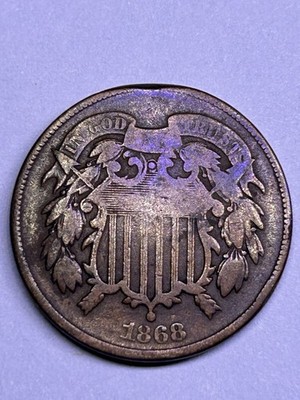 1868 Two Cent Piece Better Date US Copper Coin Nice Collector Grade