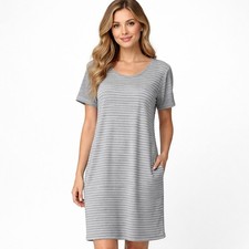 Lands End striped cotton dress medium stretchy pockets travel Beachy
