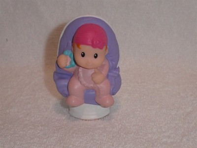 Fisher Price Little People Baby Girl in Purple Car Seat Chair #2