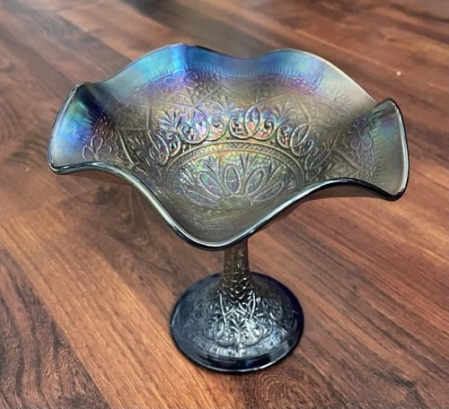 Northwood Carnival Clear Glass Hearts & Flowers Compote 5.75" T 6.75" D c. 1915!