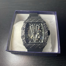 Tonneau Skeleton Dial Automatic Wristwatch Bl...