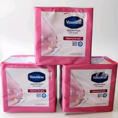 Lot of (3) 3-packs of Vaseline Healthy Plus Bar Soap Healthy Bright, Vitamin B3.