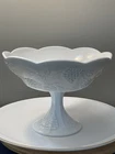 Vtg Indiana Colony 10” White Milk Glass Grape Harvest Pedestal Fruit Bowl