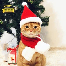 Cat Santa Hat with Scarf, Christmas Hats for Cats Small Dog Santa Hat Christmas