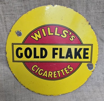 Vintage Emailschild Wills Gold Flake doppelseitig Tabak Werbung 46 cm 18 Zoll