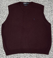 Polo Ralph Lauren V-Neck Sweater Men’s XL 100% Lambswool Burgundy Maroon Solid