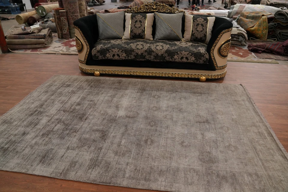 Handmade Transitional Silk Carpet Oushak Turkish Rug 7x10 Ft Living Room Rug - Image 3 of 4