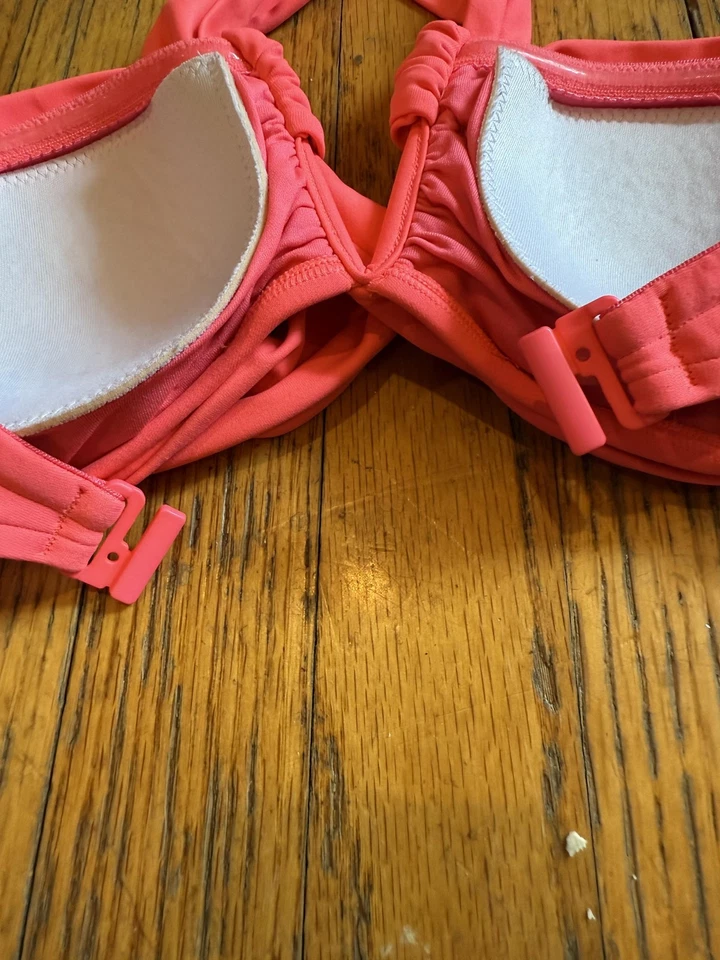 Top de bikini Seafolly para mujer 8 AU US 4 rosa coral halter torcido frontal acolchado natación Foto 3 de 4