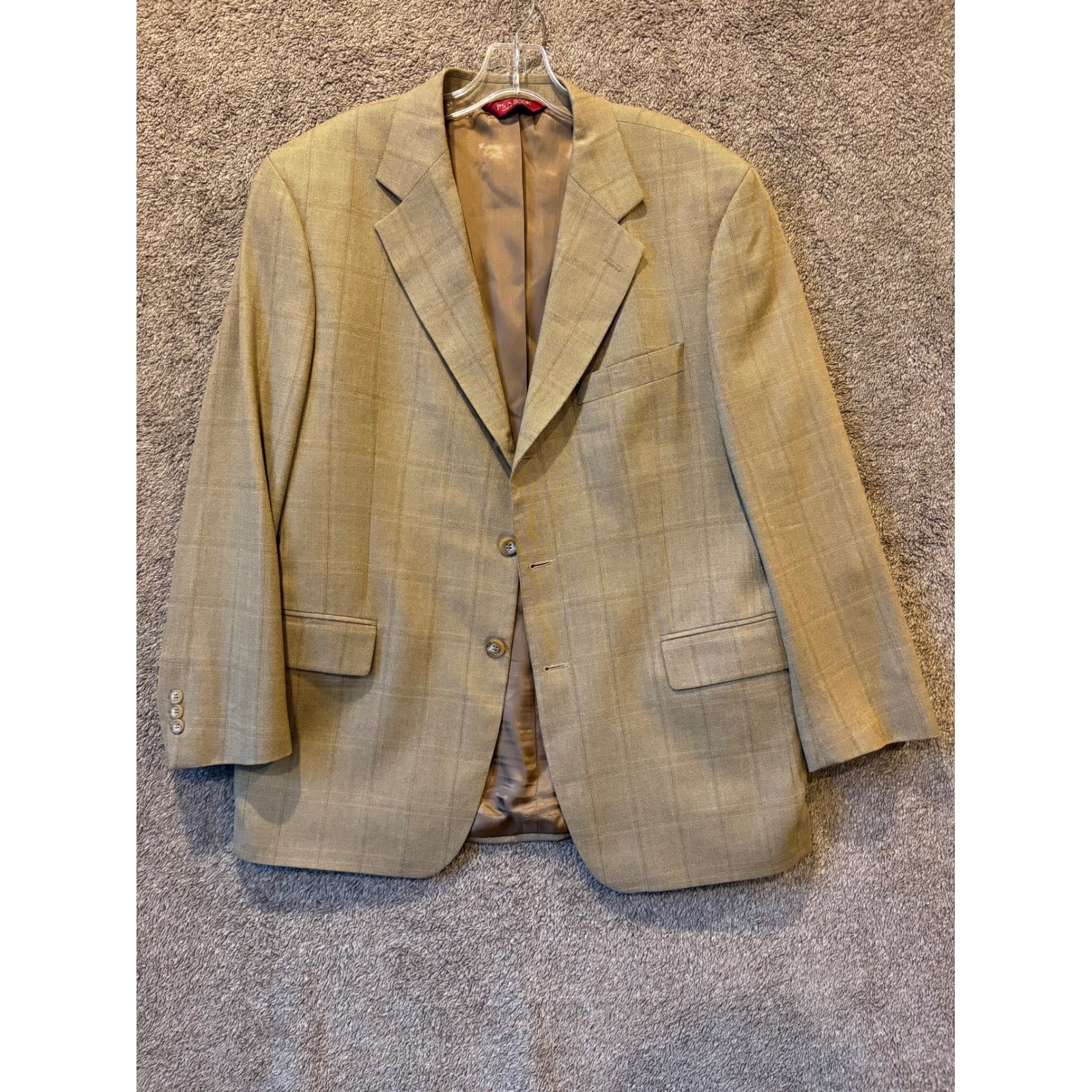 JOS A BANK Mens Plaid Blazer Sport Coat Jacket Silk Wool Blend Size 42S