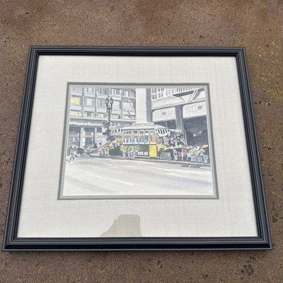 Original Stan Stark  Flower Stand  Signed Watercolor Geary St. San Francisco CA