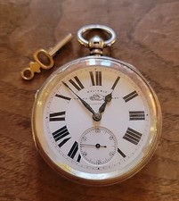 Antique English RELIABLE Key Wind Fusee Pocket Watch In Sterling Silver Case