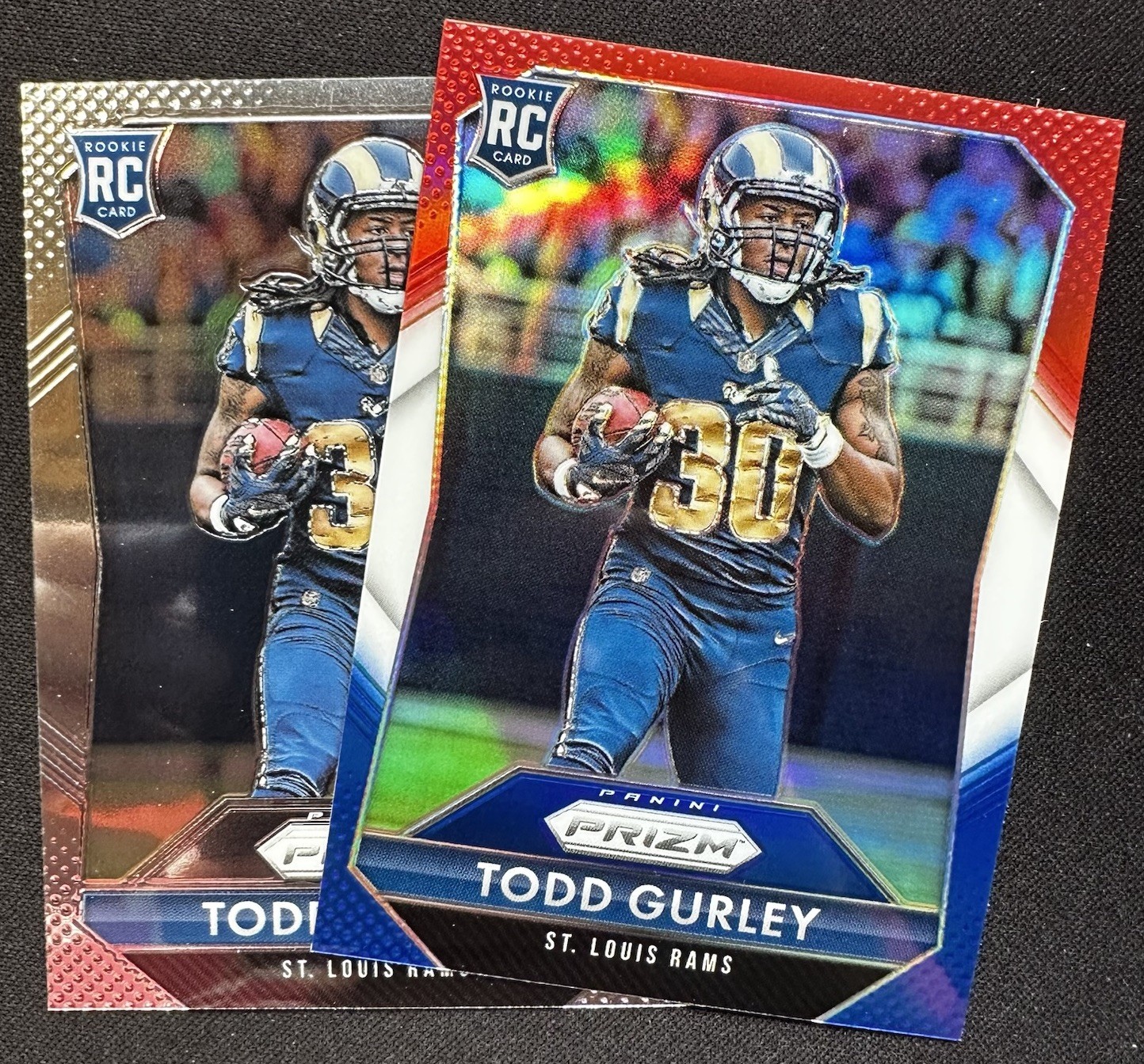 2015 Panini Prizm Todd Gurley II Red White & Blue RC + #291 Base - Rams Rookie