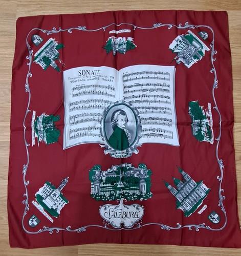 Mozart  Scarf Portrait Landmarks Musical Landmarks Burgundy Italy VINTAGE