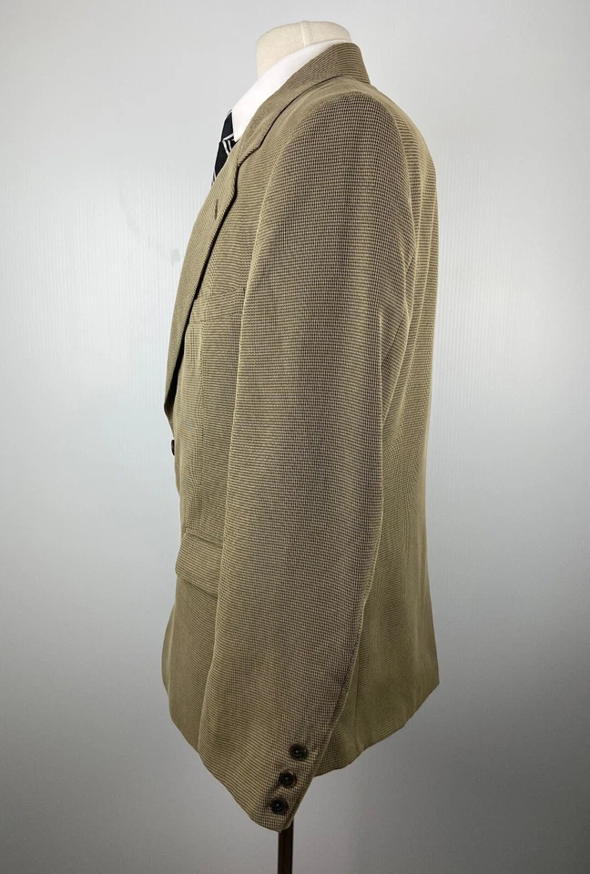 TRAVEL SMITH Mens 38S Beige Houndstooth Super Soft Blazer Sport Coat Suit Jacket - Image 4 of 4