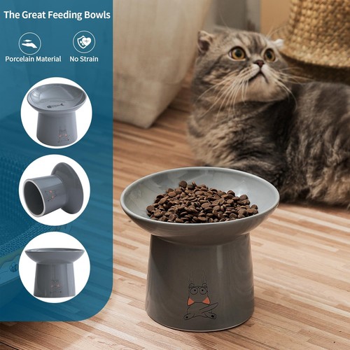 6.5 Inch Extra Wide Raised Ceramic Cat Bowls Food & Water Bowls for Elder Big... - Picture 5 of 6