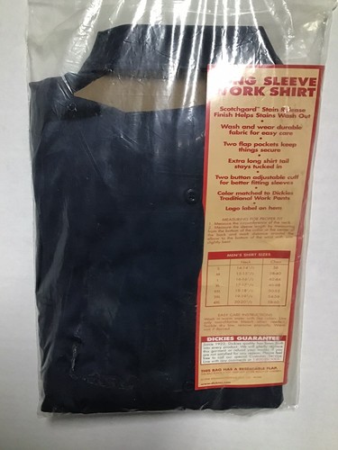 Vintage 90s DICKIES Long Sleeve Work Shirt Mens Neck 15-15.5 Navy with XL Tail - Picture 4 of 4