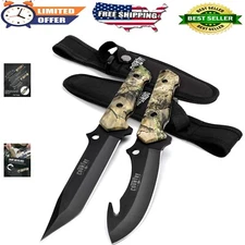Razor Sharp Camo Handle Hunting Knife Set: Straight Edge & Gut Hook Blades