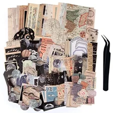 200 Pcs Vintage Junk Journal Supplies Scrapbooking Kit for Art Collage Album