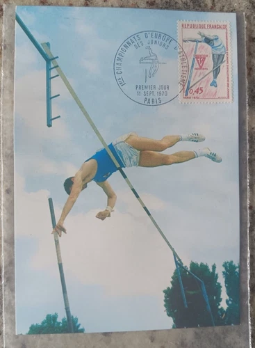 FRANCE HIGH JUMP 50TH ANNIV FRENCH FEDERATION 1970 FIRST DAY CANCEL MAXIMUM CARD