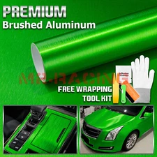 Premium Green Brushed Aluminum Steel Vinyl Wrap Sticker Film Decal Air Release