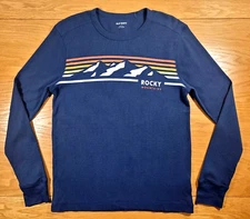 Rocky Mountains T-Shirt Men's Small Blue White Adult Long Sleeve Thermal Outdoor