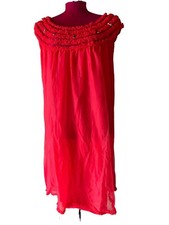 Vintage Adonna 50 s Red Nylon Night Gown Ruffle Double Layer Sissy Babydoll M