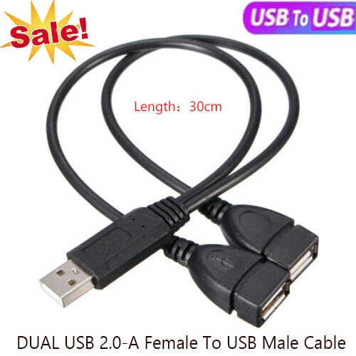 Male USB 2.0 1to2 Dual USB Female Data Hub Power Adapter Splitter Cable Line Lot - Image 2 of 4