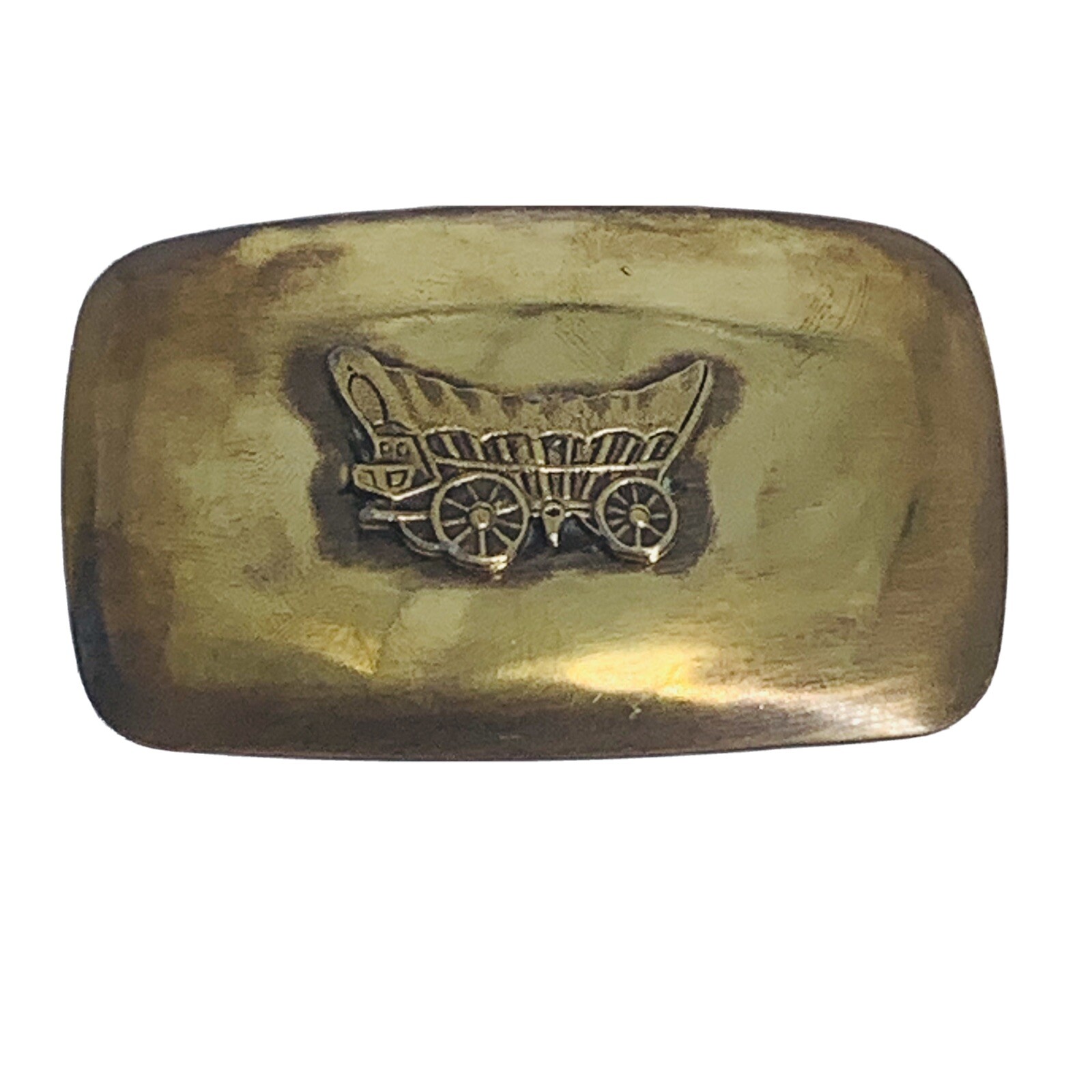 Vintage Conestoga Wagon Brass Belt Buckle by Chambers… Gem