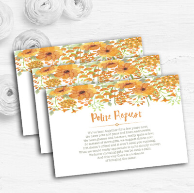 Aquarell Blumen orange personalisiert Hochzeit Geschenk Wunsch Geld Gedicht Karten