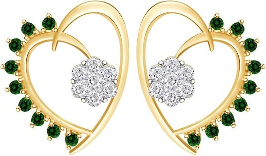 Round Simulated Birthstone Heart Stud Earrings in 14K Gold Plated Silver-image