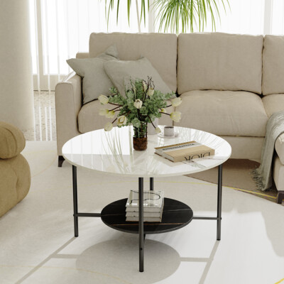 2 Layers Heavy Marble Stone Coffee Table Living Room Sofa End Side Tables Stand