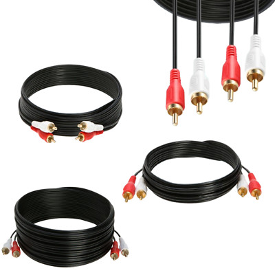 2 RCA to 2 RCA Male Cable Stereo Audio Aux HDTV VCR DVD 3FT 6FT 10FT 25FT LOT