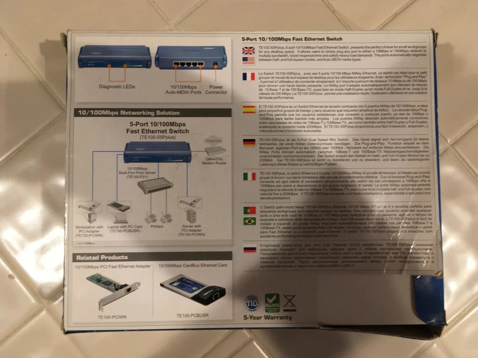 TRENDnet 5-port 10/100Mbps Fast Ethernet Switch, Model TE100-S5Pplus - Image 2 of 4