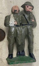 Antique 1920's WW1 Cast Iron Grey Iron Soldier Man Helping Wounded