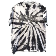 AC/DC Band Short Sleeve Tie Dye Concert T Shirt Black Grey and White Size Medium