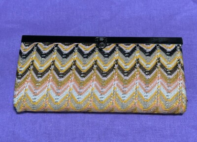 Chevron Metallic Clutch Purse   Black, Gold, Silver, Pink & White   Evening Bag