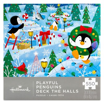 New 2024 Hallmark Playful Penguins Deck the Halls Jigsaw Puzzle - 550 Pieces