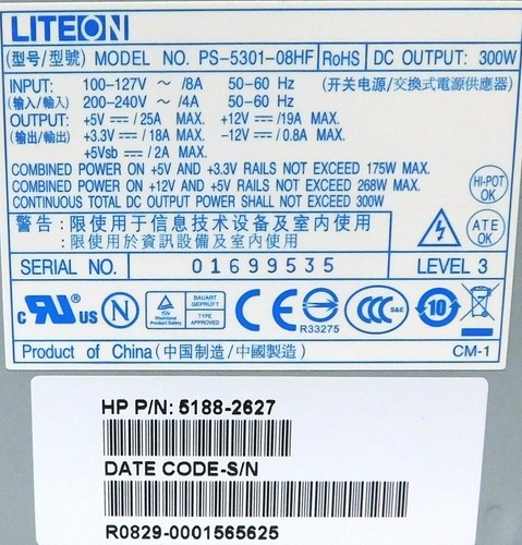LiteOn PS-5301-08HF (HP P/N 5188-2627) 300 Watt ATX-Netzteil ~mit Rechnung - Bild 3 von 3