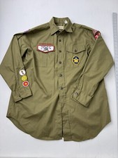 Vintage Boy Scout BSA Shirt With Patches 60  s 70  s Size 15 1/2 M Apoxky Lodge