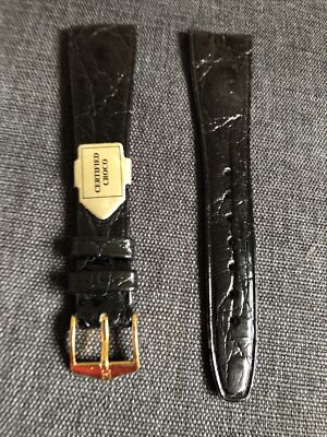 Crocodile Watch Strap Hirsch Vintage Hirsch 22mm Black Crocodile