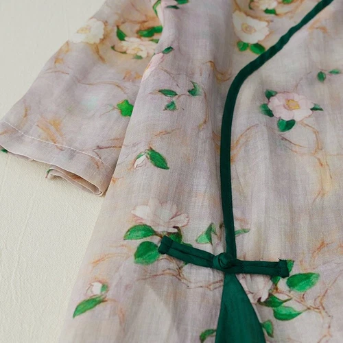 Women Ethnic Floral Dress Cheongsam Chinese Qipao Frog Button Midi Retro - Picture 6 of 8
