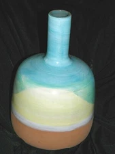 PROJECT 62 Earthenware Glazed VASE, Clay Bottle shape,Aqua,Yellow,n White Gloss
