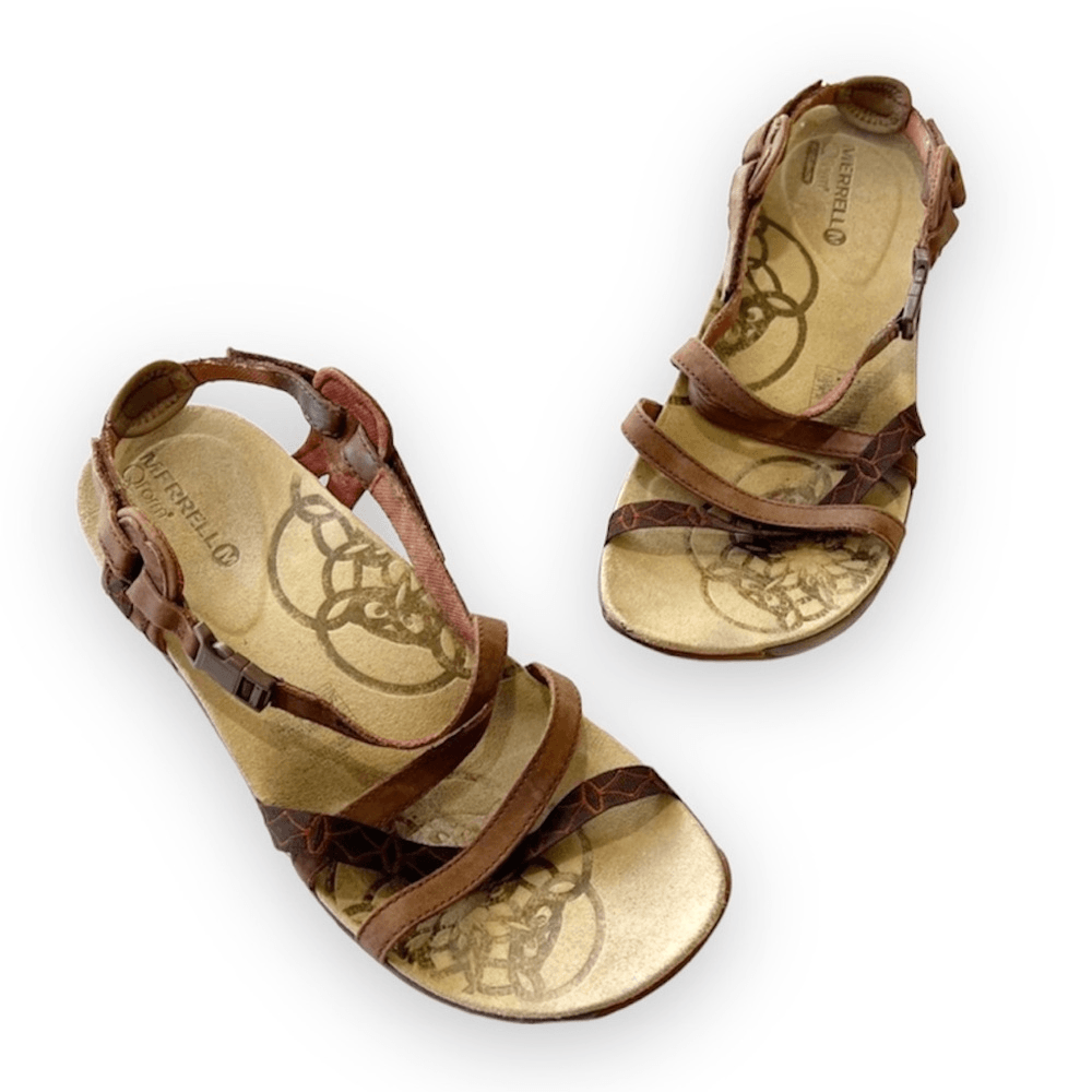 Sandali da esterno marroni Merrell Q Form da donna taglia 10 pelle cinturino terra scura