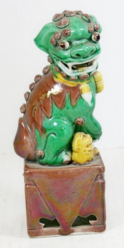 Vtg Chinese Fu Foo Dogs Lions Temple Guardians Shishi 19th Century Pottery Pair - Picture 3 of 12
